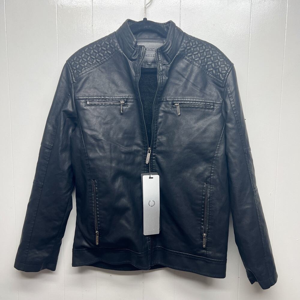 American Breed Men's Faux Leather Faux Fur Lining Black Jacket Size Medium